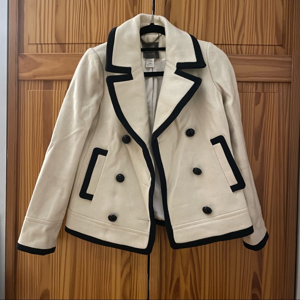 J Crew wool cream and navy peacoat